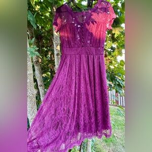 Elegant Lace Plum/Burgundy Dress NWOT Size Small. Super Soft Material